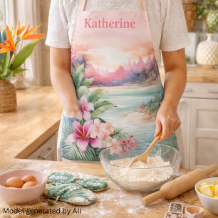 Pink Tropical Beach Apron