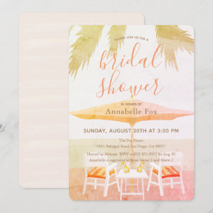Pink Tropical Beach Chair Bridal Shower Invitation