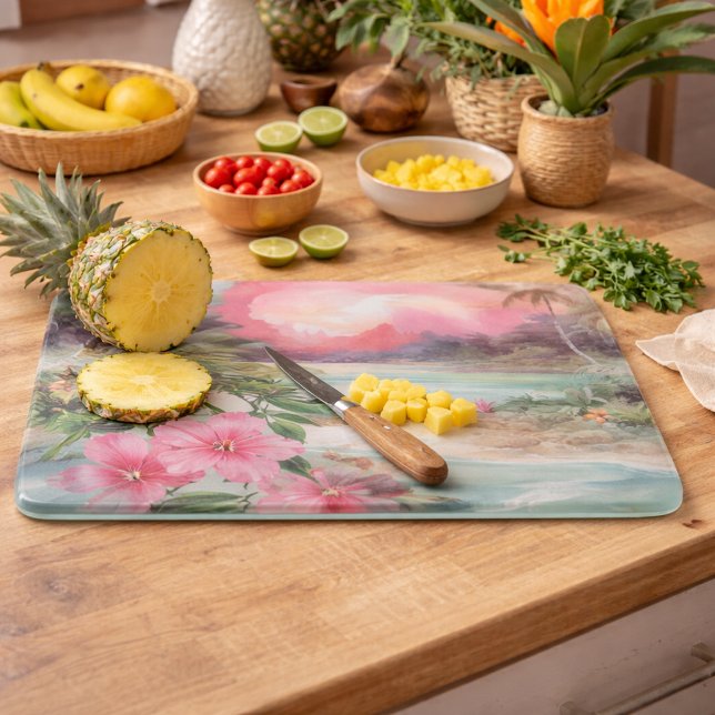 Pink Tropical Beach Cutting Board (Creator Uploaded)