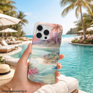 Pink Tropical Beach iPhone 15 Pro Case