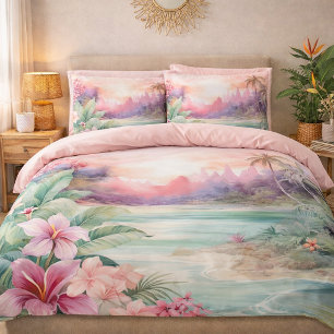 Pink Tropical Beach Pillowcase
