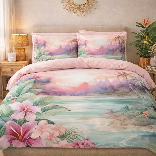 Pink Tropical Beach Pillowcase (Creator Uploaded)