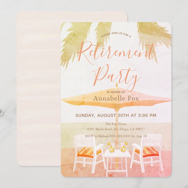 Pink Tropical Beach Retirement Party Invitation (Front/Back)