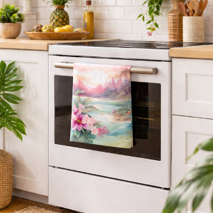 Pink Tropical Beach Tea Towel