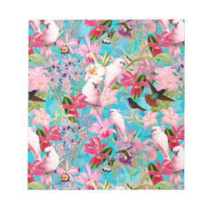 Pink Tropical Bird And Orchid Flower Pattern Notepad