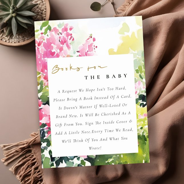 Pink Tropical Bougainvillea Books For Baby Shower Enclosure Card (Creator Uploaded)