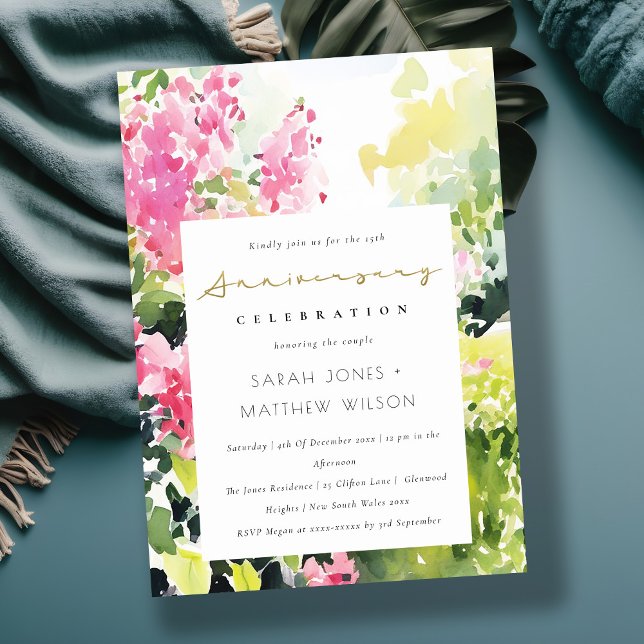Pink Tropical Bougainvillea Wedding Anniversary Invitation (Creator Uploaded)