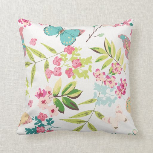 Image of Pink Tropical Butterfly Floral Girly Flower Print Cushion