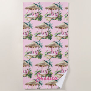Pink Tropical Cabana Beach Towel