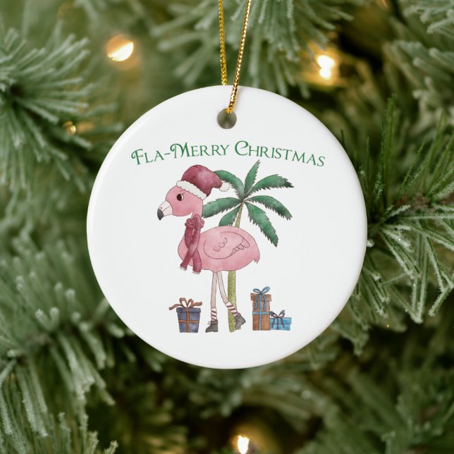 Pink Tropical Christmas Flamingo Ceramic Tree Decoration (Tree)