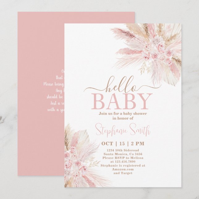 Pink Tropical Desert Baby Shower Girl Invitation (Front/Back)