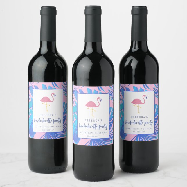 Pink Tropical Flamingo Beach Bachelorette Wine Label (Bottles)
