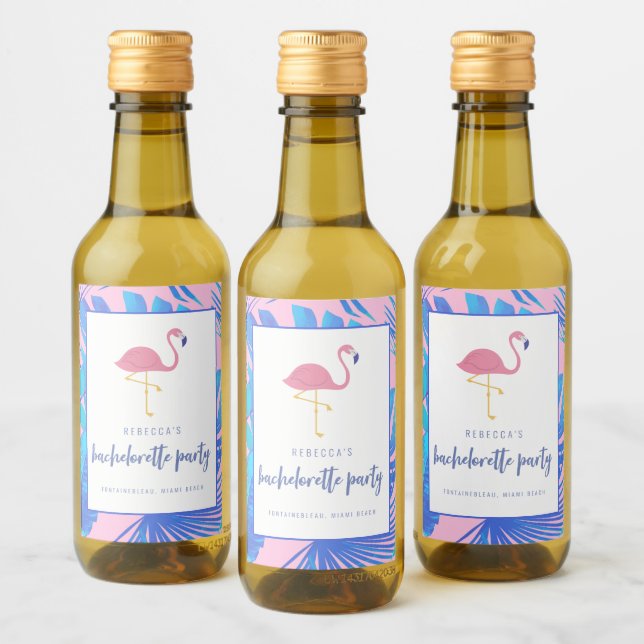 Pink Tropical Flamingo Beach Bachelorette Wine Label (Bottles)