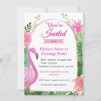 Pink Tropical Flamingo Birthday Party Invitation 