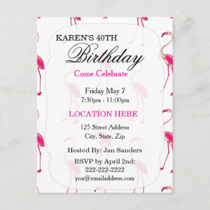 Pink tropical flamingo Birthday Party Invitations