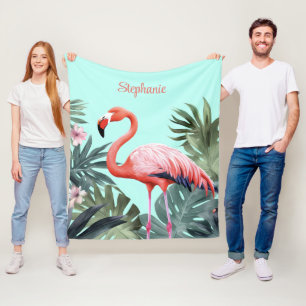 Pink Tropical Flamingo  Fleece Blanket