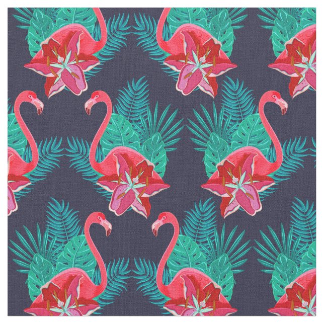 Pink Tropical Flamingo Pattern Fabric (Close Up)