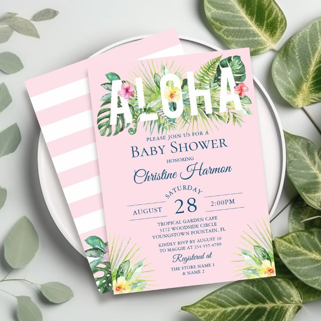 Pink Tropical Floral Aloha Girl Baby Shower Invitation (Creator Uploaded)