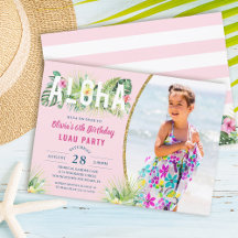 Pink Tropical Floral Aloha Luau Birthday Photo