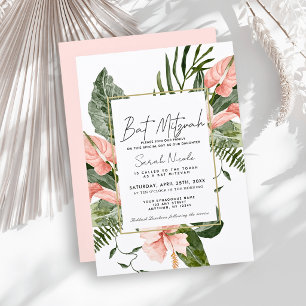 Pink Tropical Floral Bat Mitzvah Invitation