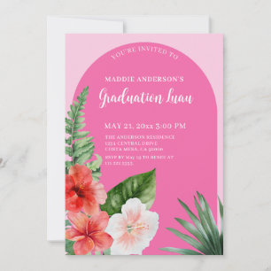 Pink Tropical Floral Graduation Party Invitation