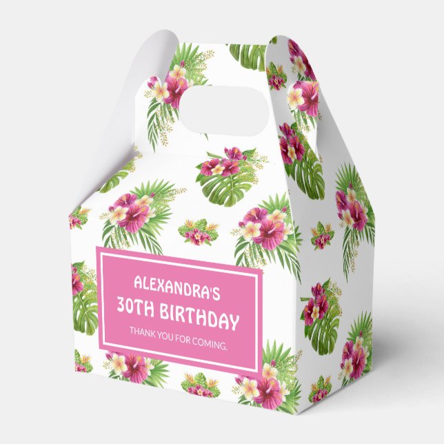 Pink Tropical Floral Luau Birthday Favour Box (Front Side)