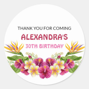 Pink Tropical Floral Luau Party Round Stickers