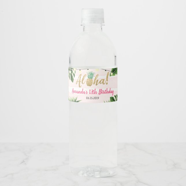 Pink Tropical Floral Water Bottle Label (Front)
