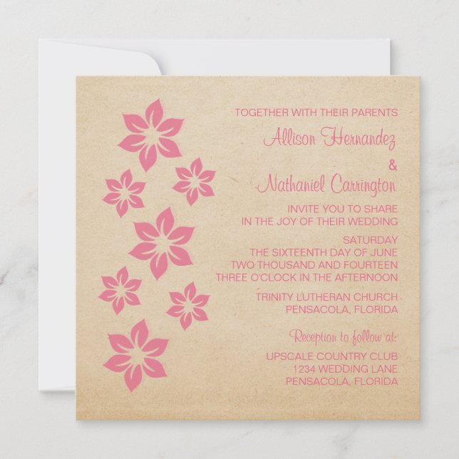 Pink Tropical Floral Wedding Invite (Front)