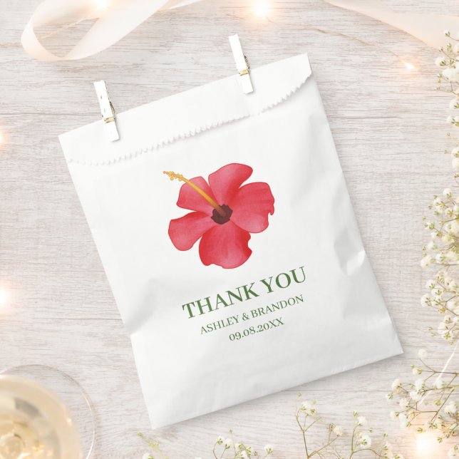 Pink Tropical Flower Wedding Thank You Favour Bags (Clipped)