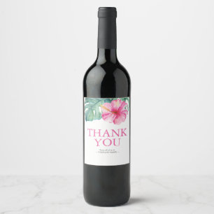 Pink Tropical Flower Wine Label Thank You