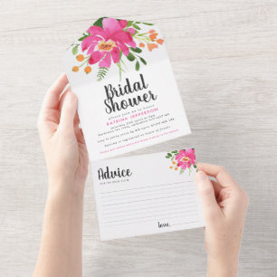 Pink Tropical Flowers Bridal Shower Advice All In One Invitation
