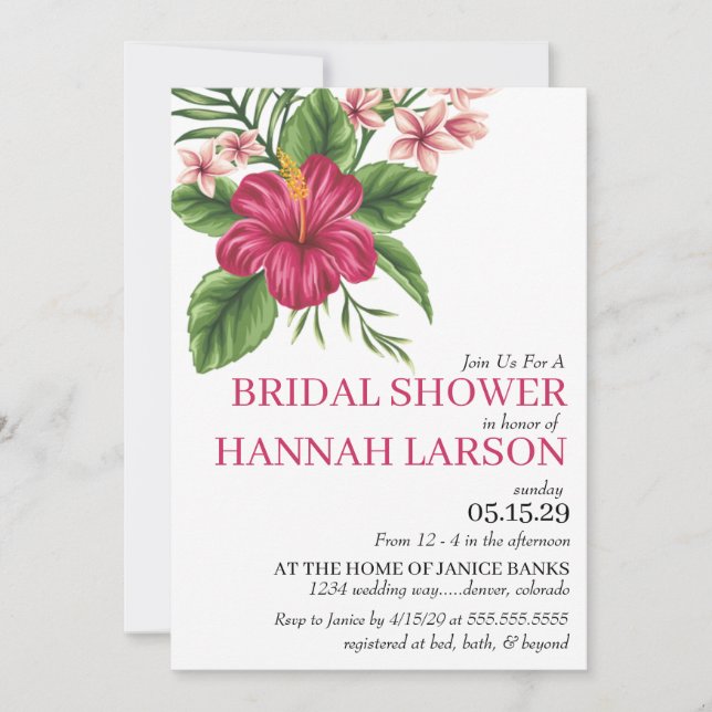 Pink Tropical Flowers Bridal Shower Invitation (Front)