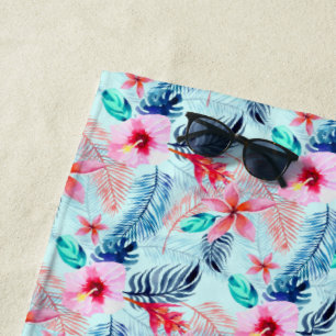 Pink Tropical Flowers Design Beach Towel