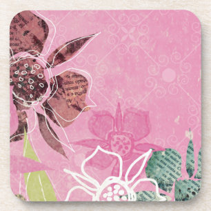 Pink Tropical Flowers Drink Coasters