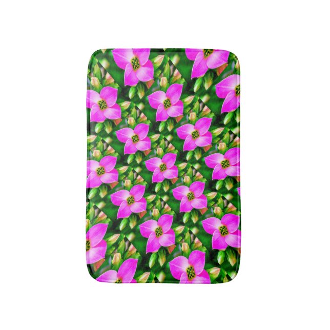 Pink Tropical Flowers Pattern Bath Mat (Front Vertical)