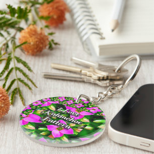 Pink Tropical Flowers Pattern Key Ring