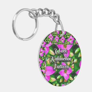 Pink Tropical Flowers Pattern Key Ring