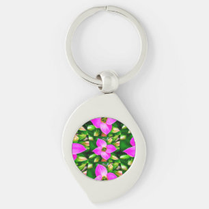 Pink Tropical Flowers Pattern Key Ring