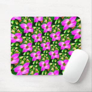 Pink Tropical Flowers Pattern Mouse Mat