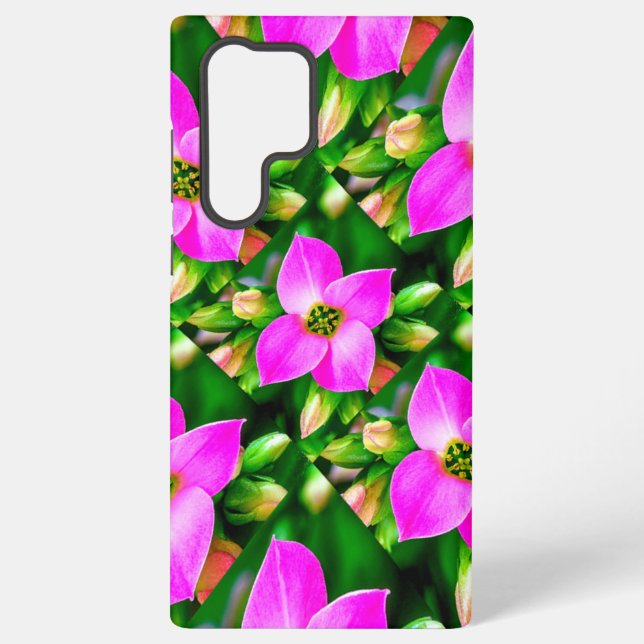 Pink Tropical Flowers Pattern Samsung Galaxy S22 Ultra Case (Back)