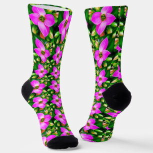 Pink Tropical Flowers Pattern Socks