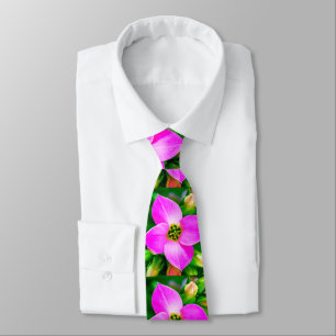 Pink Tropical Flowers Pattern Tie