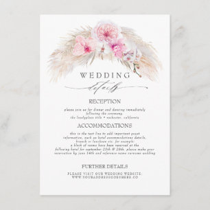 Pink Tropical Flowers Wedding Information Enclosure Card