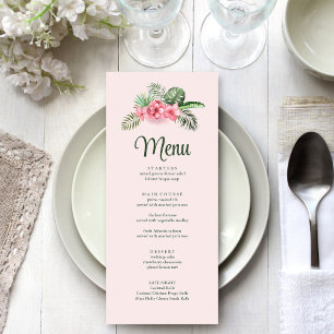 Pink Tropical Flowers Wedding Menu