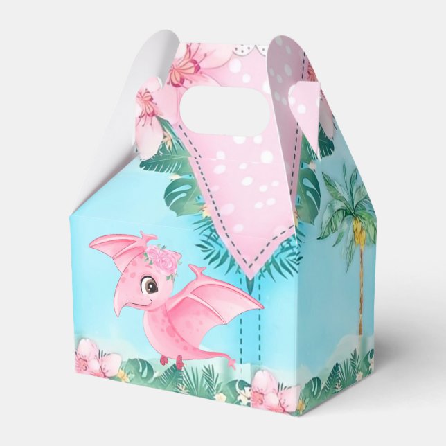 Pink Tropical Flying Dinosaur Baby Shower  Favour Box (Front Side)