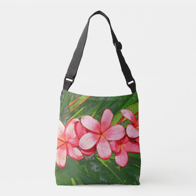 Pink Tropical Frangipani Art Crossbody Bag (Front)