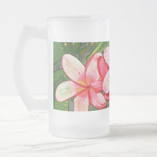 Pink Tropical Frangipani Art Frosted Glass Beer Mug