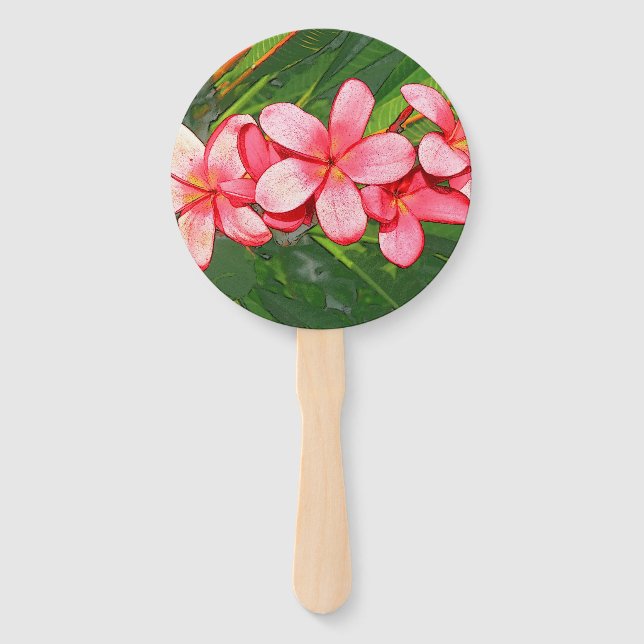 Pink Tropical Frangipani Art Hand Fan (Front)