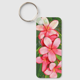 Pink Tropical Frangipani Art Key Ring